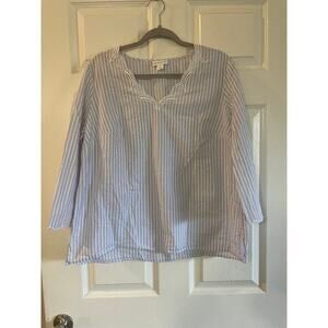 Liz Claiborne Women's Top Size Large 3/4 Sleeve Multicolored Striped V Neck